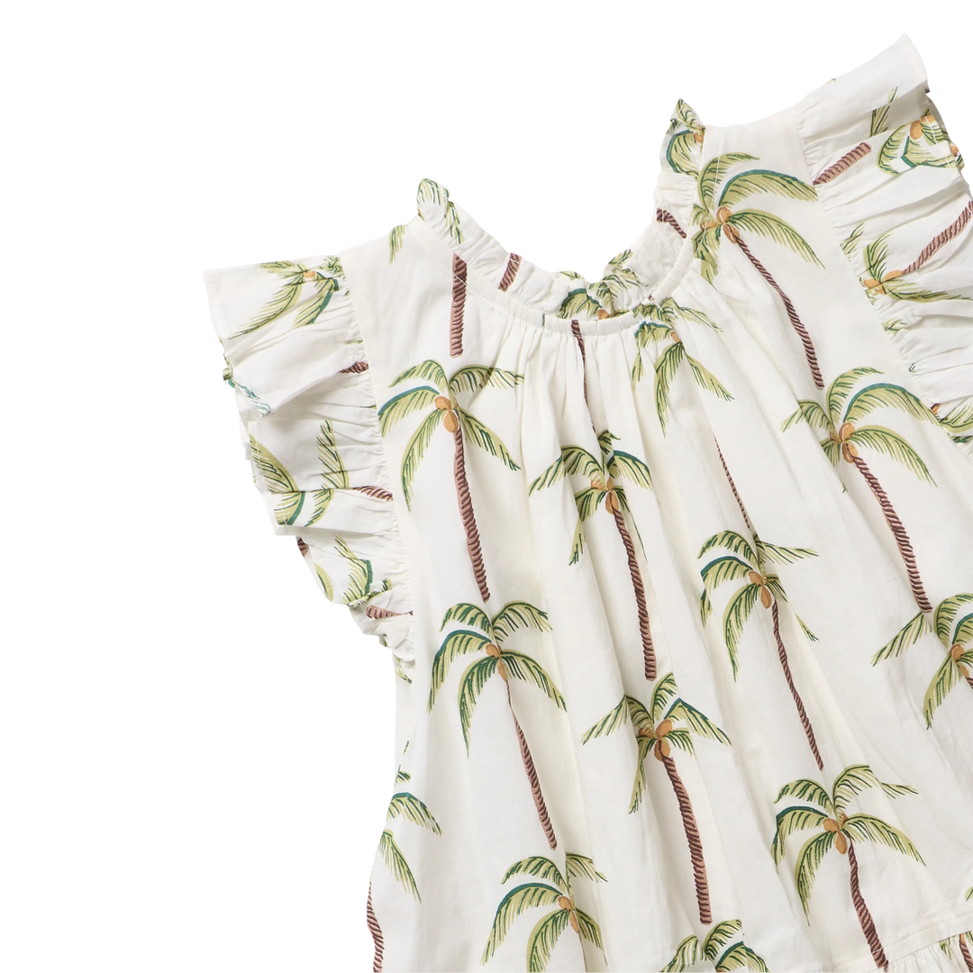 Girls Harper Dress Cream Palm Trees