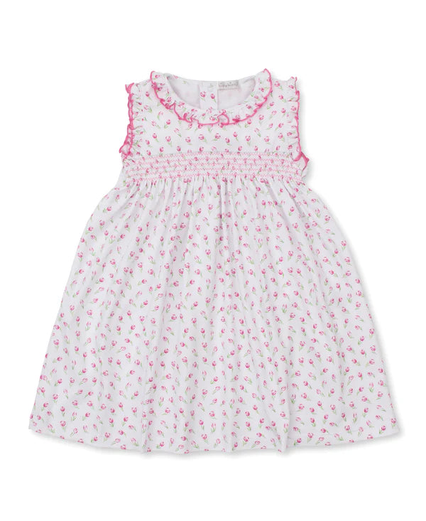 Tulip Blossoms White Smocked Toddler Dress