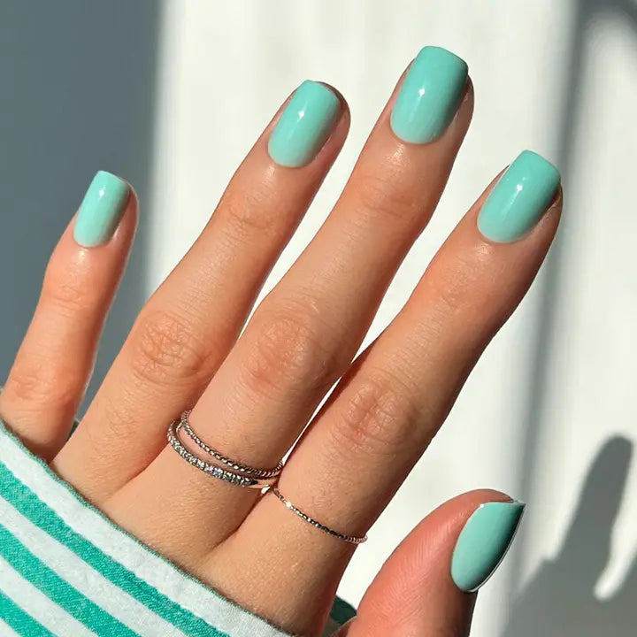 Soft Teal Press-On Nails | Short Squoval Solid Nail