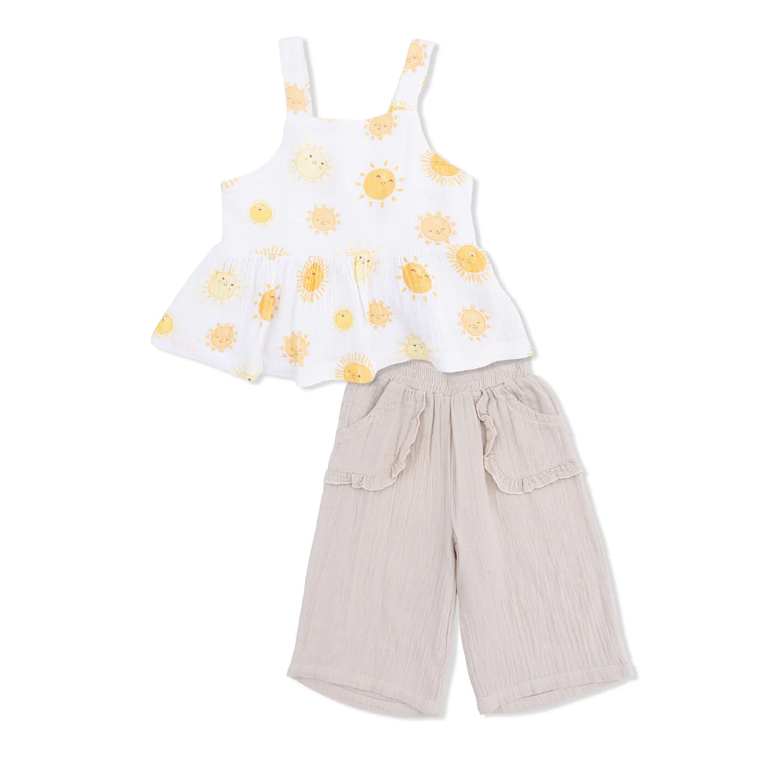 Happy Suns Peplum Tank with Wide Leg Pant