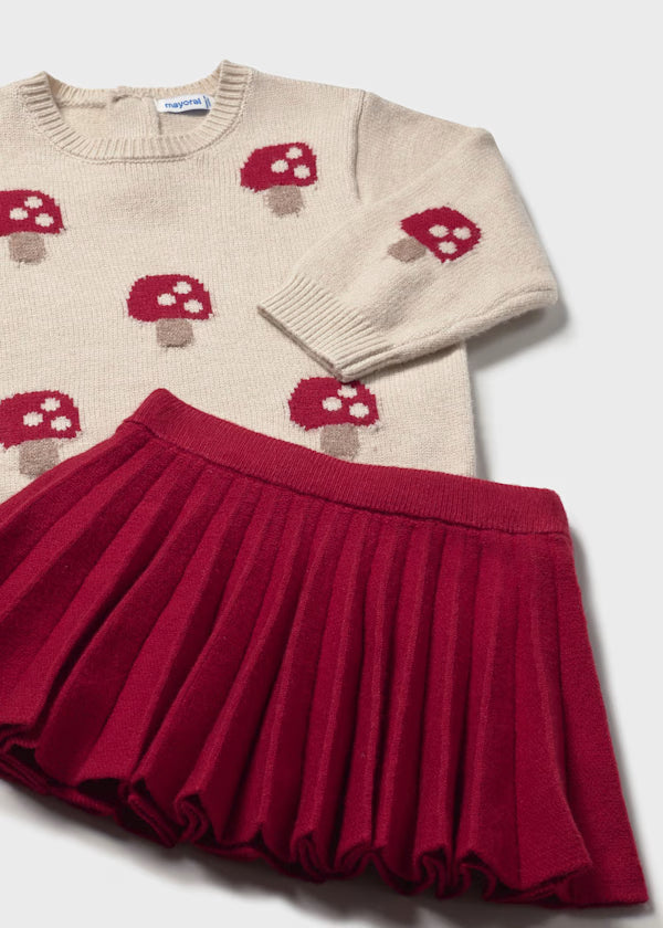 Mushroom Sweater & Pleated Skirt Set