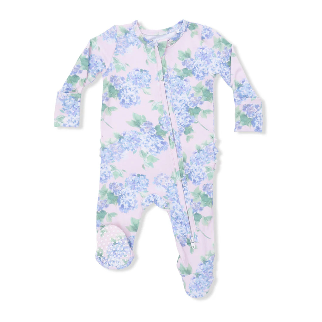Hydrangea Ruffle Back Zipper Footie