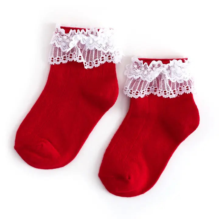 Lace Bobby Sock Red/White
