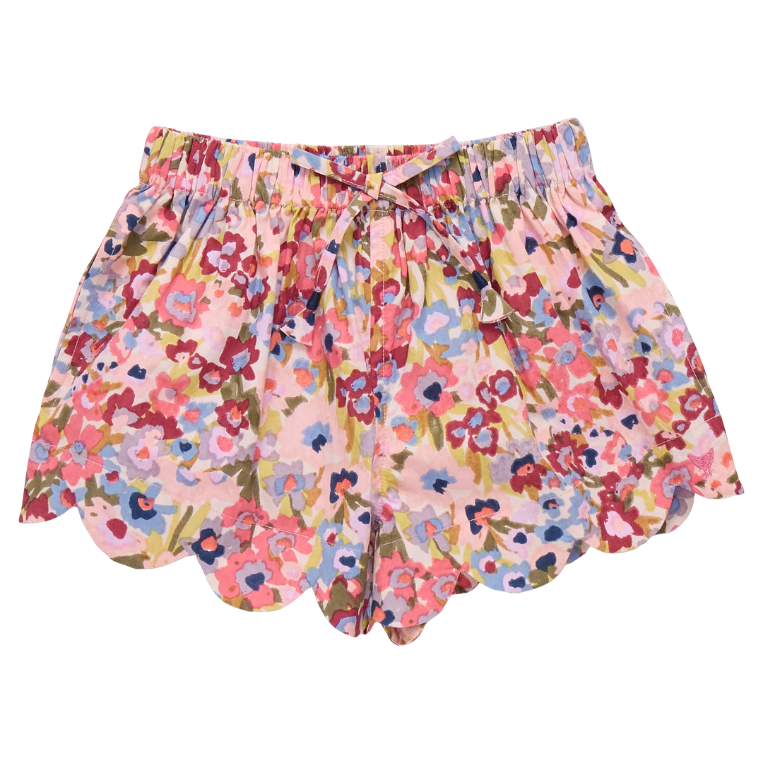 Scallop Short Burgundy Sketched Floral