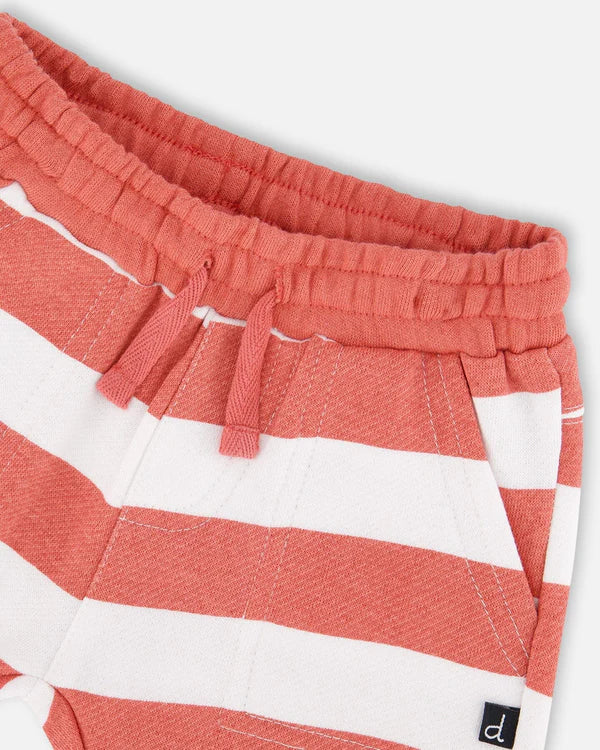 Organic Cotton T-Shirt And Short Set Blue And Brick Stripes