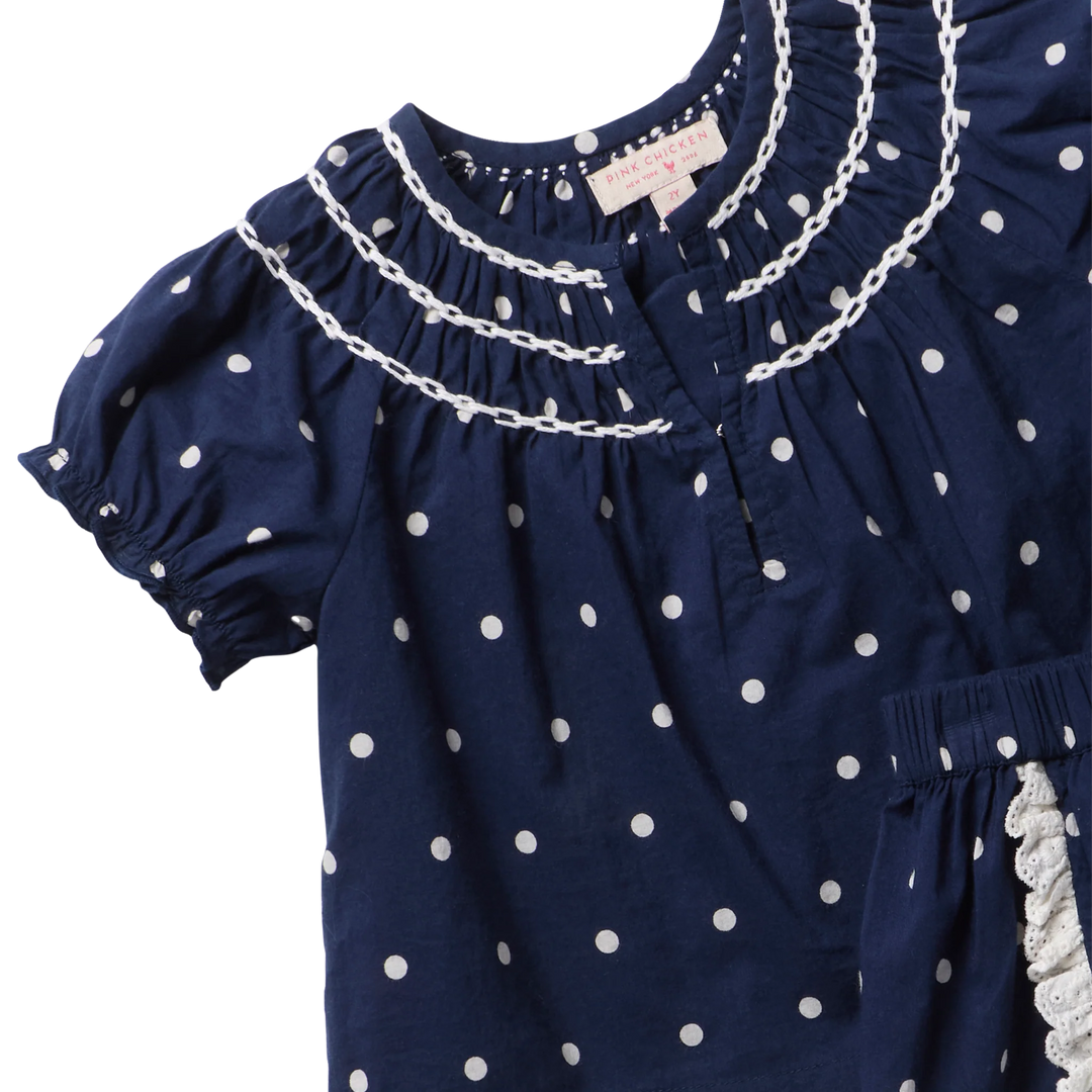Girls Millie 2pc Set Navy Dot