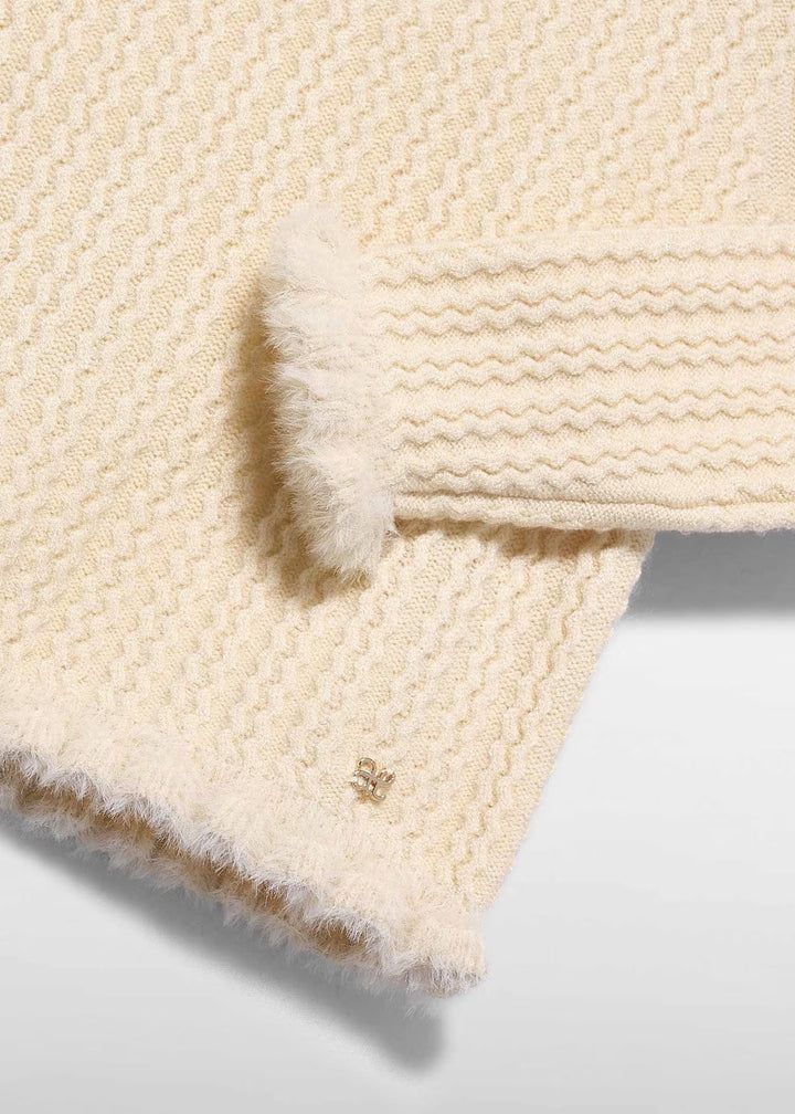 Knit Sweater With Cable Design - Cream