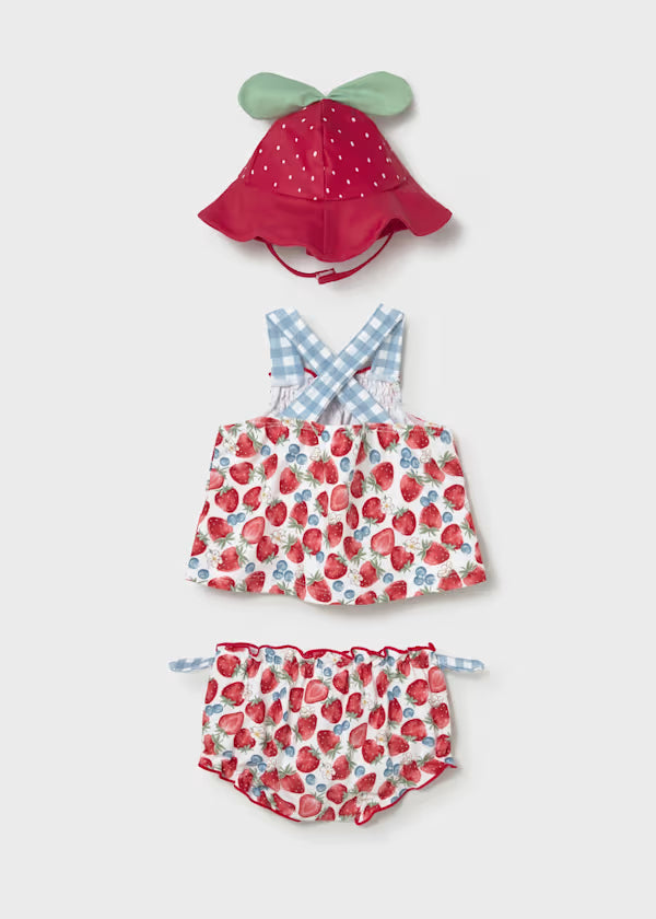 Strawberry Sunsuit Set with Hat