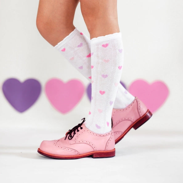 Darling Hearts Scalloped Knee High Socks