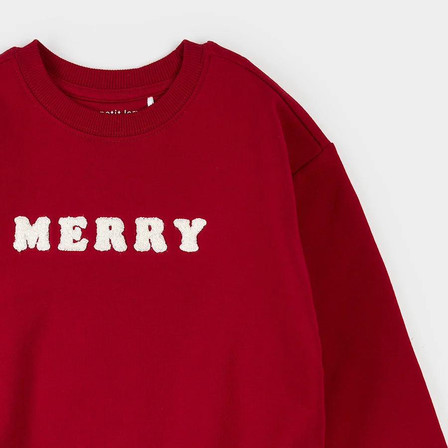 Merry in Chenil on Scarlet Fleece Sweatshirt