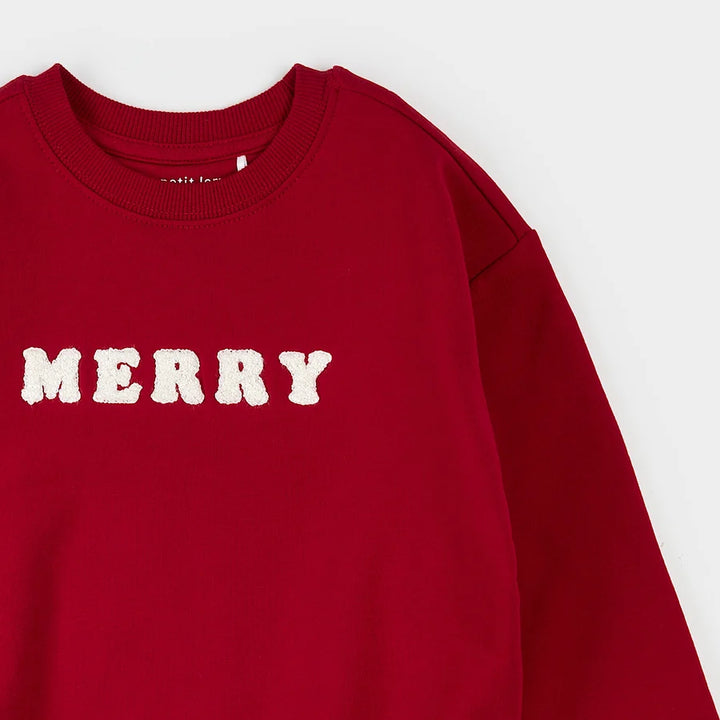 Merry in Chenil on Scarlet Fleece Sweatshirt