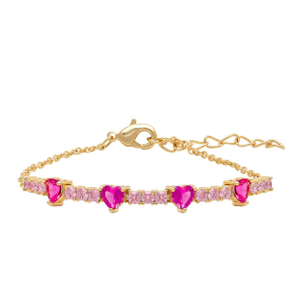 CZ Hearts Bracelet 2 Tone Pink