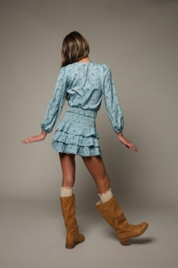 Digital Print 3-Tiered Mini Dress