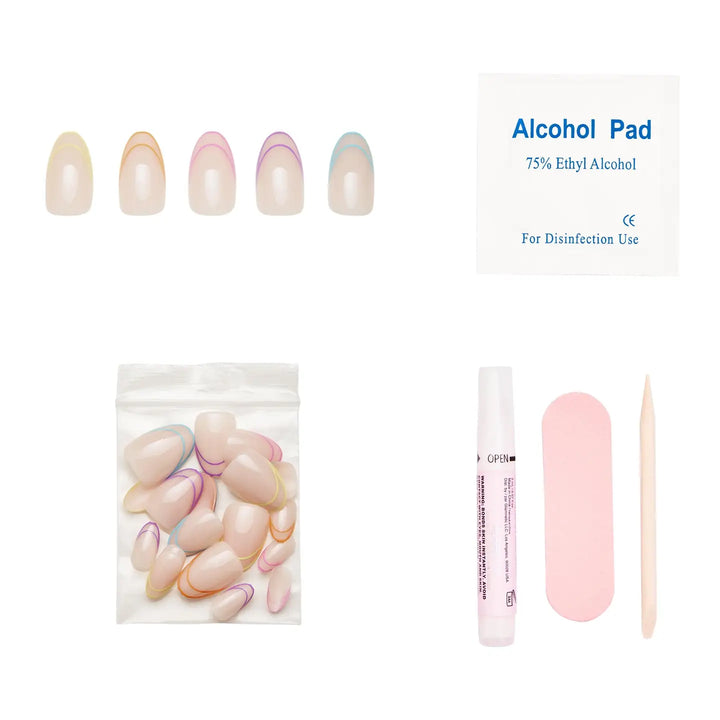 Neon Lights Press On Nails Short Oval
