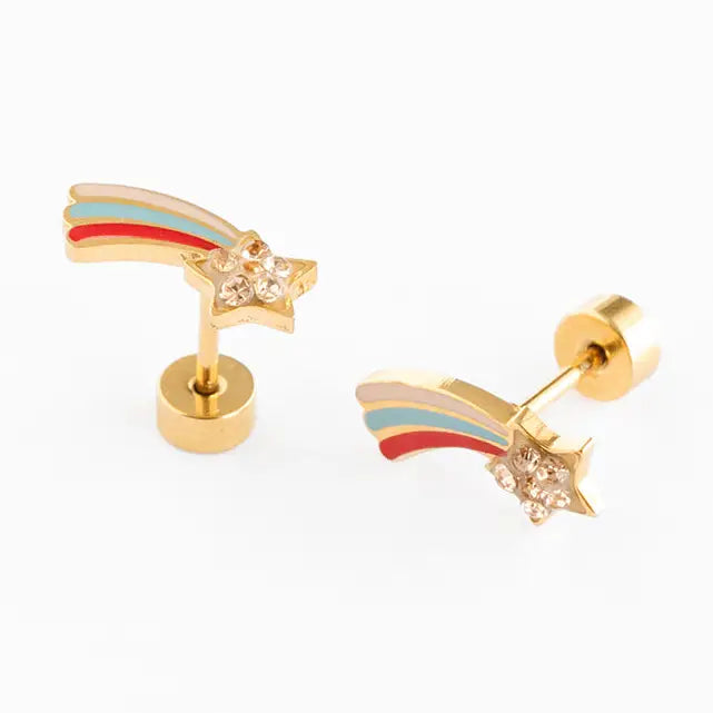 Shooting Star Stud Earring - Hypoallergenic, Flat Back