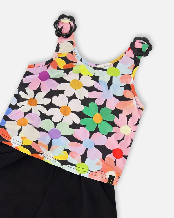 Jersey Jumpsuit Black Printed Flowers