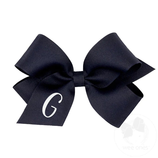 Med Monogram Bow Navy with White Initial