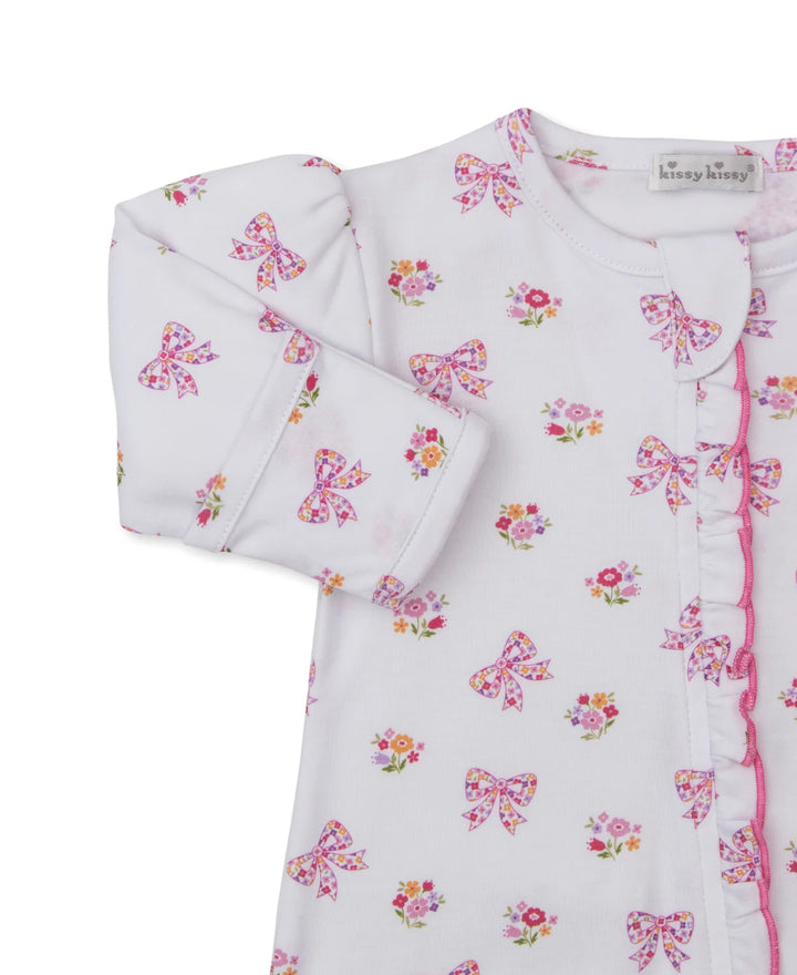 Blossoming Bows Print Smocked Footie