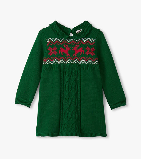 Green Cable Knit Sweater Dress