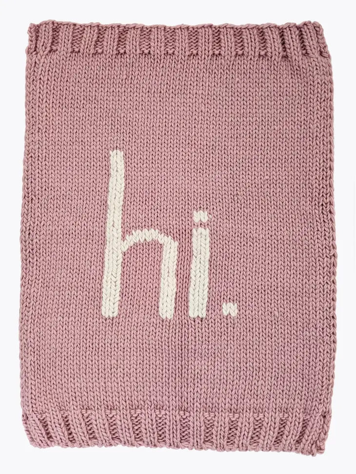 Hi. Hand Knit Blanket Rosy Pink