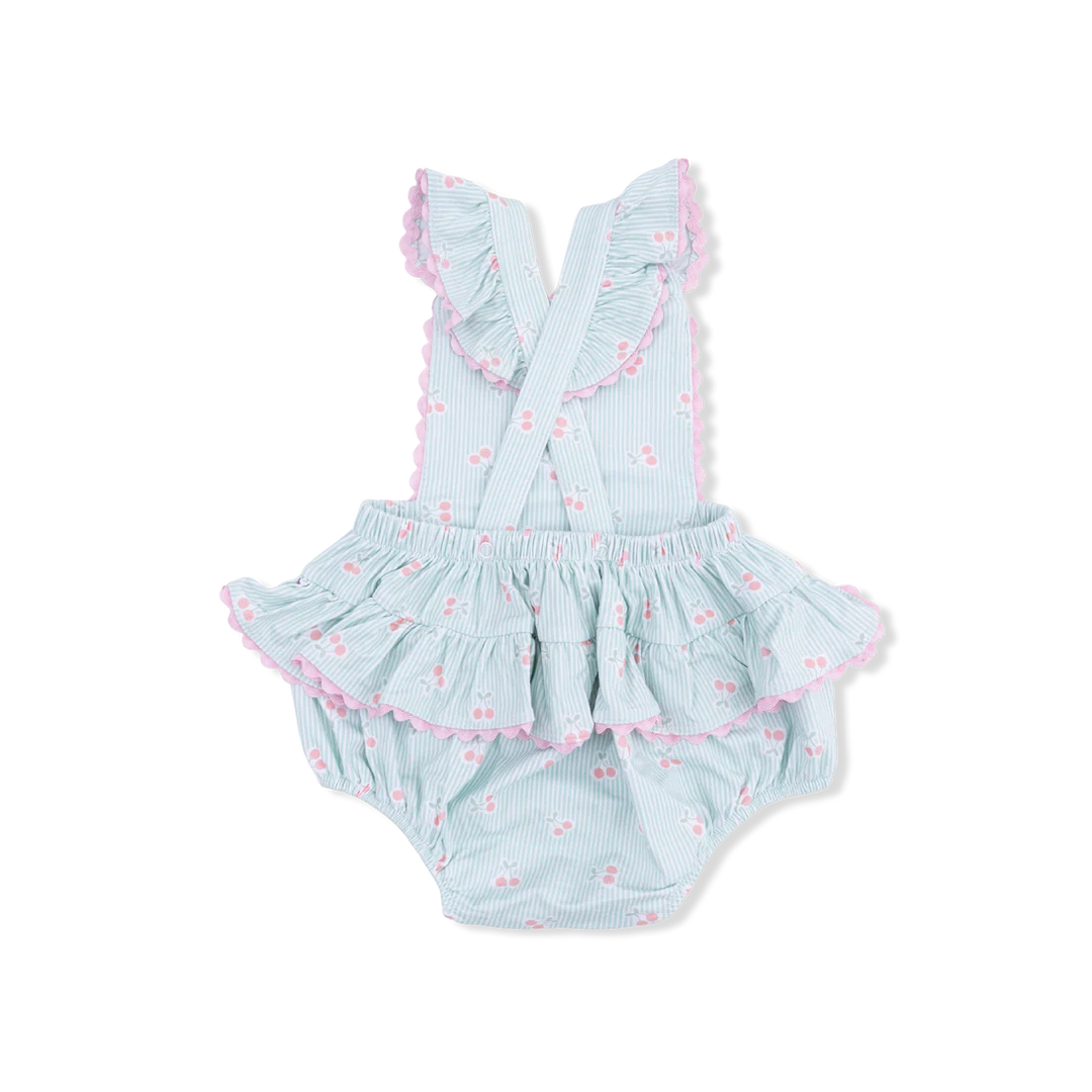 Tiny Cherry Stripe Ric Rac Ruffle Sunsuit