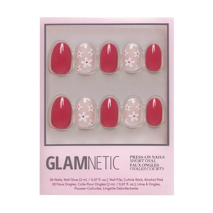 Red Blossom Press-On Nails | Short Oval | Red Floral Love