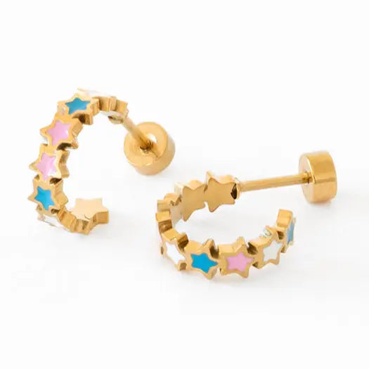 Star Huggie Stud Earrings - Hypoallergenic, Flat Back