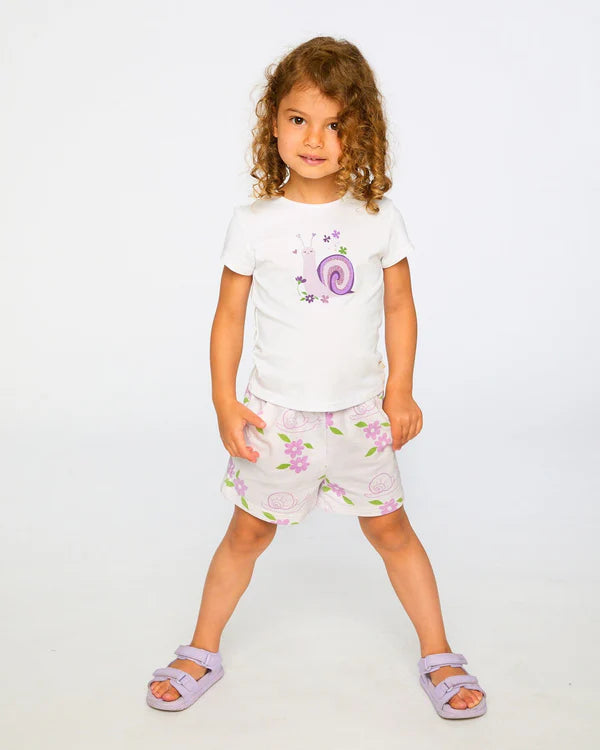 French Terry Shorts Lilac Snails Print