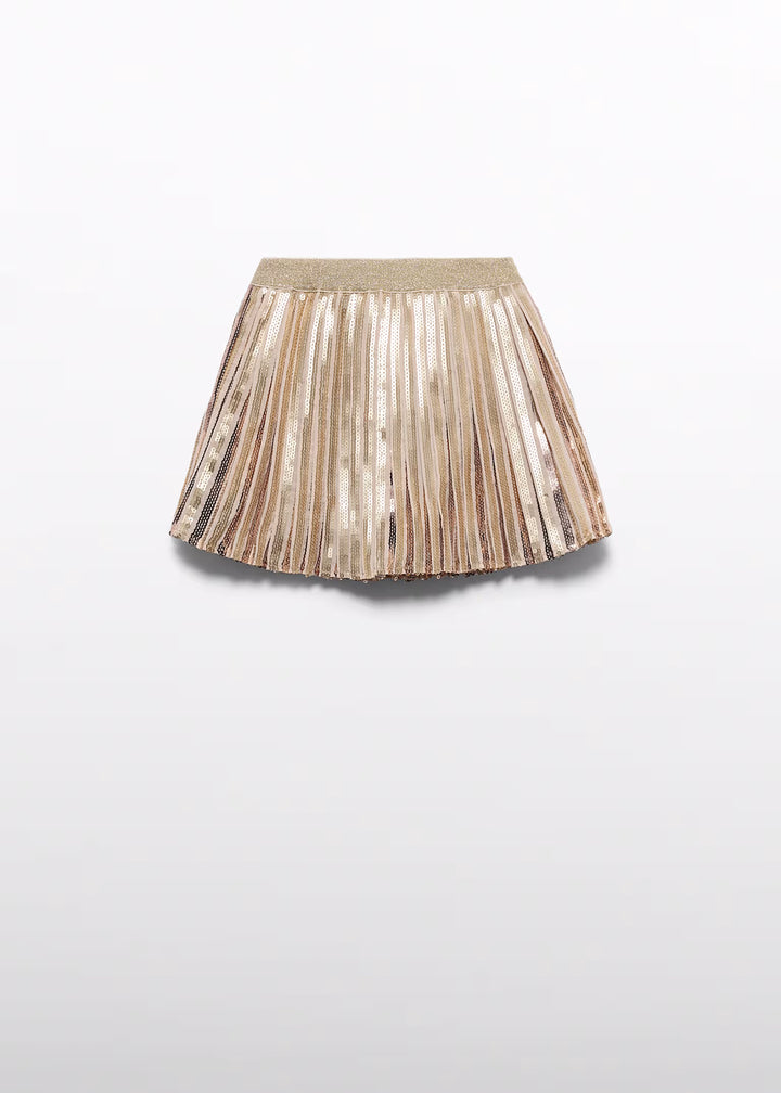 Gold Sequin Pleated Skirt