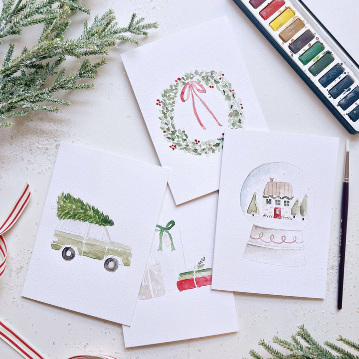 Christmas Cheer Printable Watercolor Notecard Set