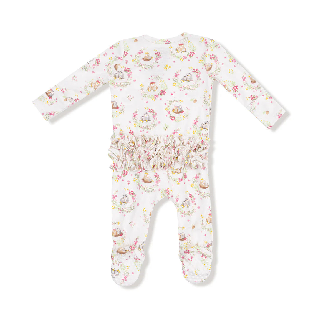 Floral Owls Families Ruffle Zipper Footie
