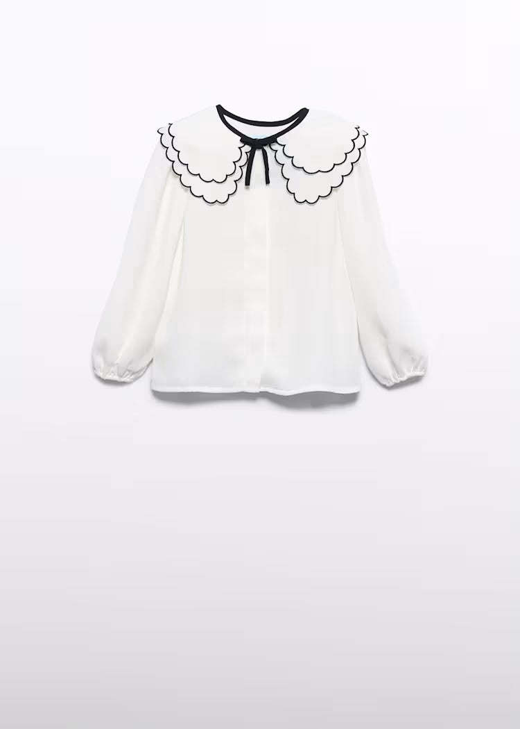 Chiffon Blouse with Embroidered Collar