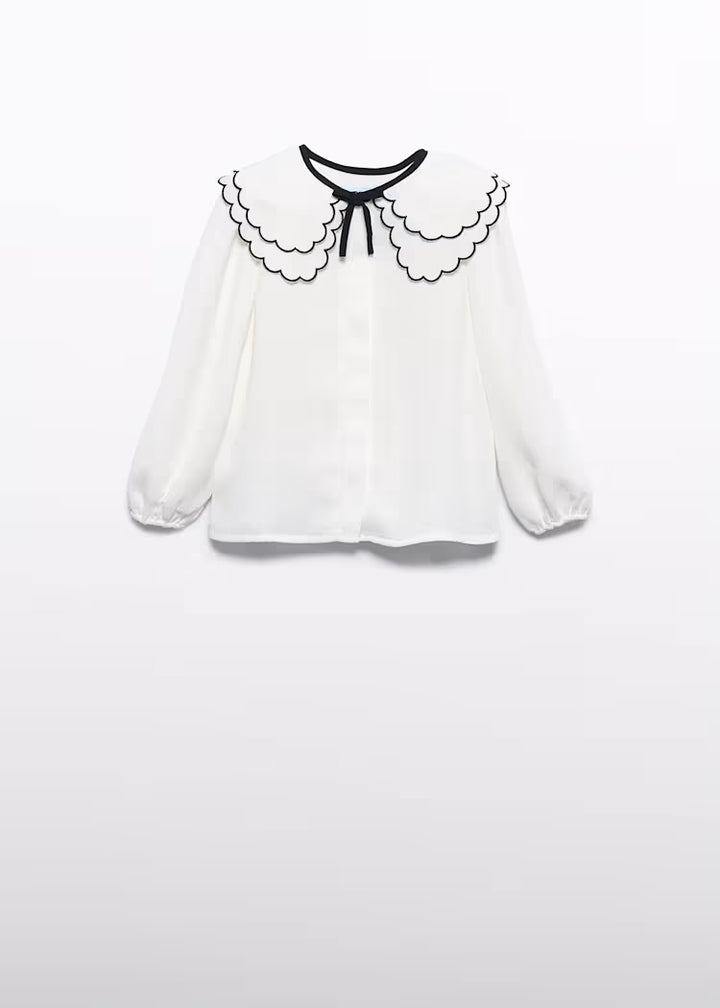 Chiffon Blouse with Embroidered Collar