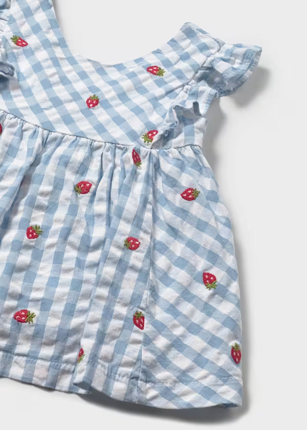 Strawberry Gingham Baby Dress with bloomers