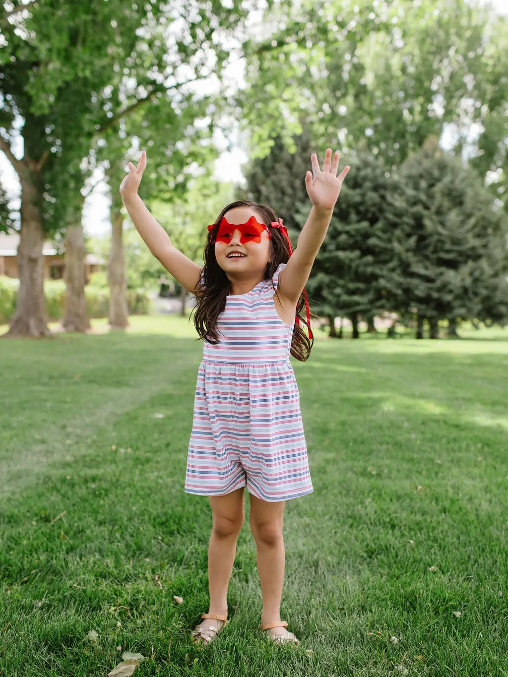 Macie Romper in Patriotic Stripe