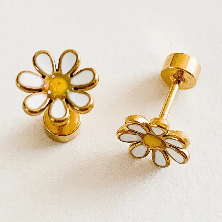 Daisy Stud Earrings - Hypoallergenic, Flat Back
