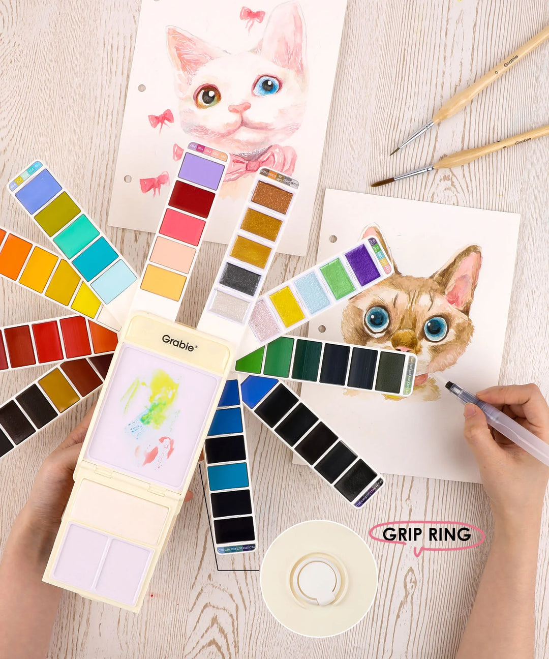 Foldable Watercolor Set of 56 with Water Brush Pen