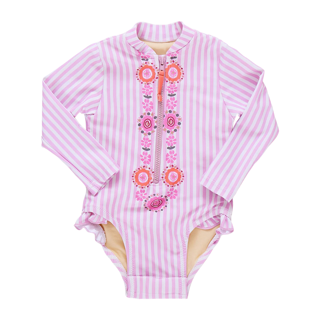 Baby Girls Arden Suit - Pink Faux Embroidery Stripe