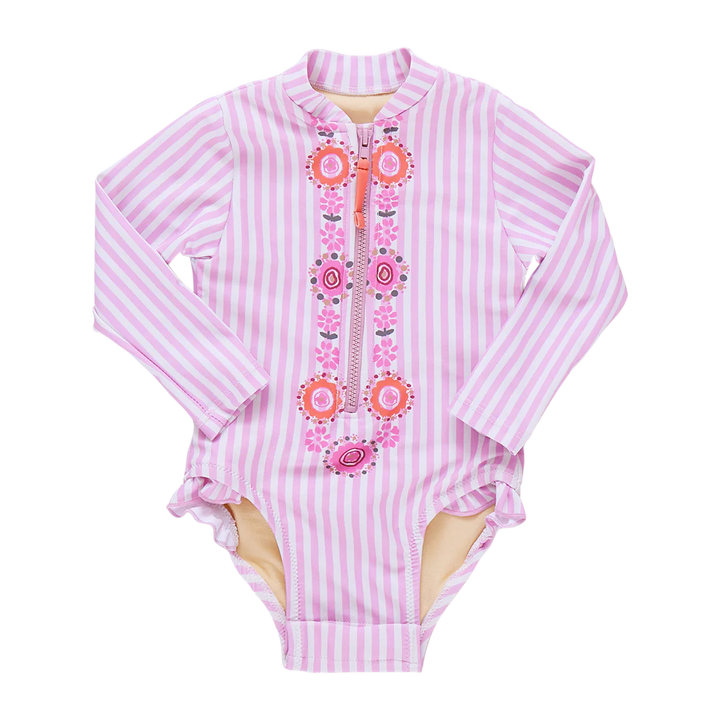 Baby Girls Arden Suit - Pink Faux Embroidery Stripe