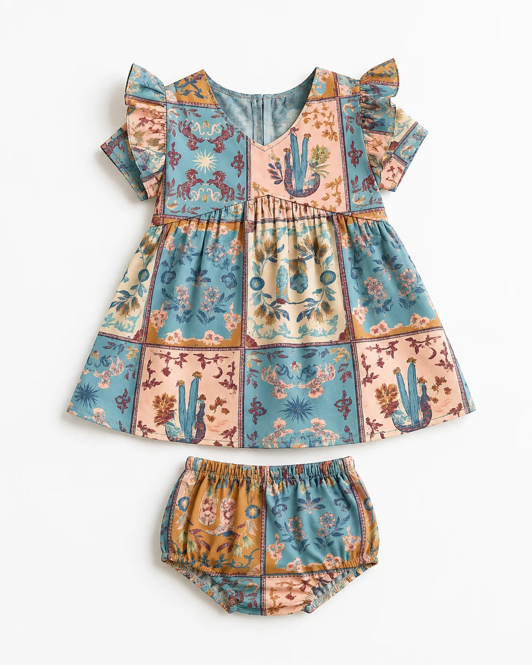 Lotus Baby Dress &amp; Bloomer Set – Western Patchwork