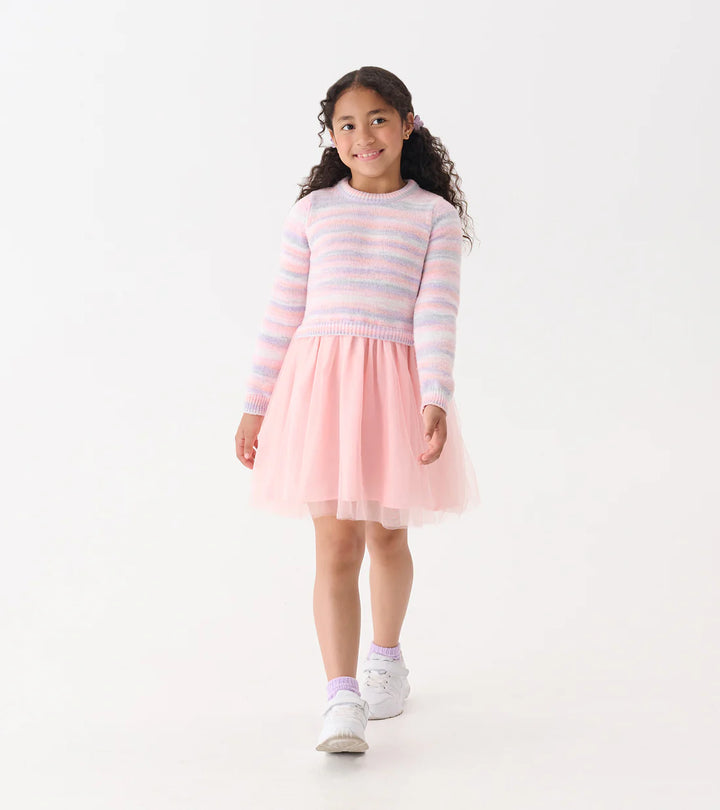 Pastel Rainbow Fuzzy Mixed Skirt Dress