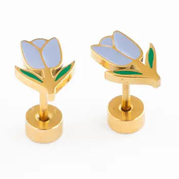 Tulip Stud Earrings - Hypoallergenic, Flat Back
