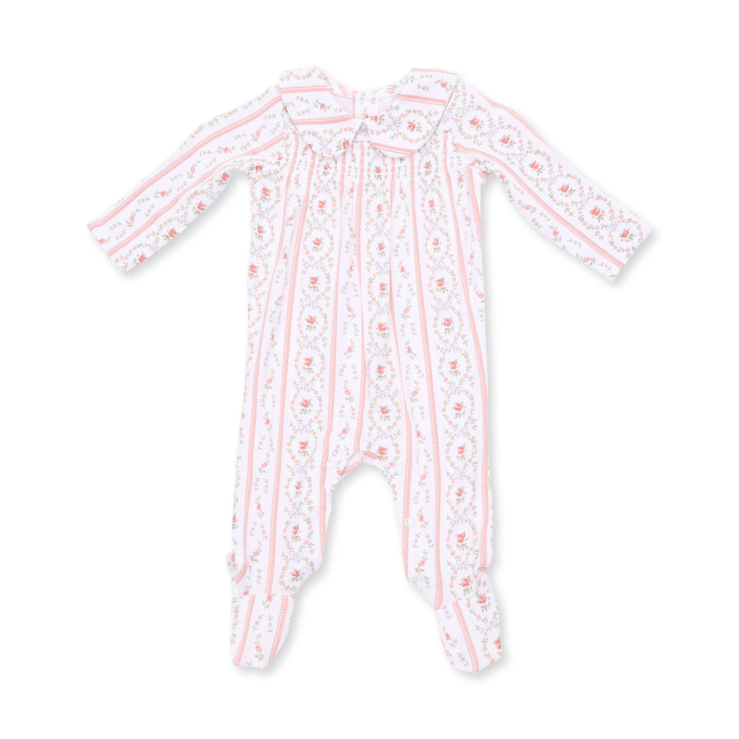 Marnie Rosebud Stripe Smocked Peter Pan Snap Footie