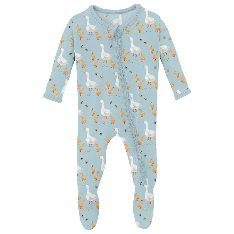 Spring Sky Feeding Ducks Muffin Ruffle Footie