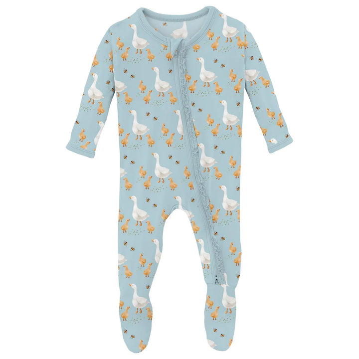 Spring Sky Feeding Ducks Muffin Ruffle Footie
