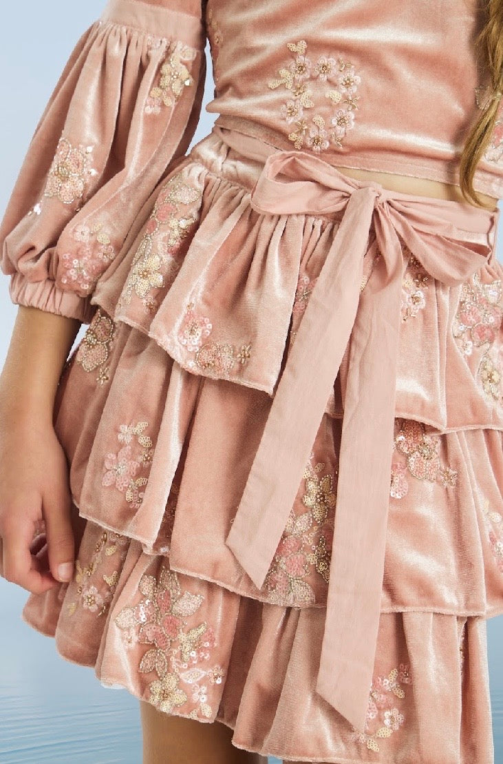 Destiny Velvet Frill Mini Skirt