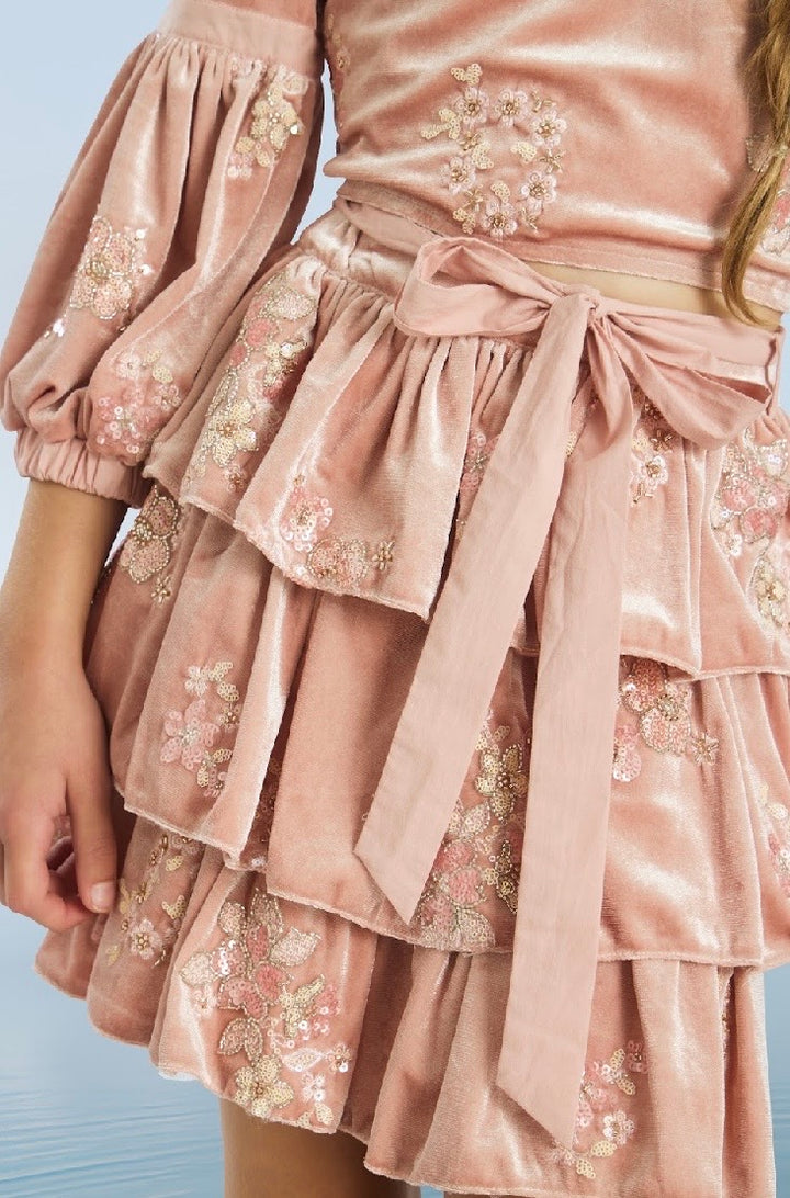 Destiny Velvet Frill Mini Skirt