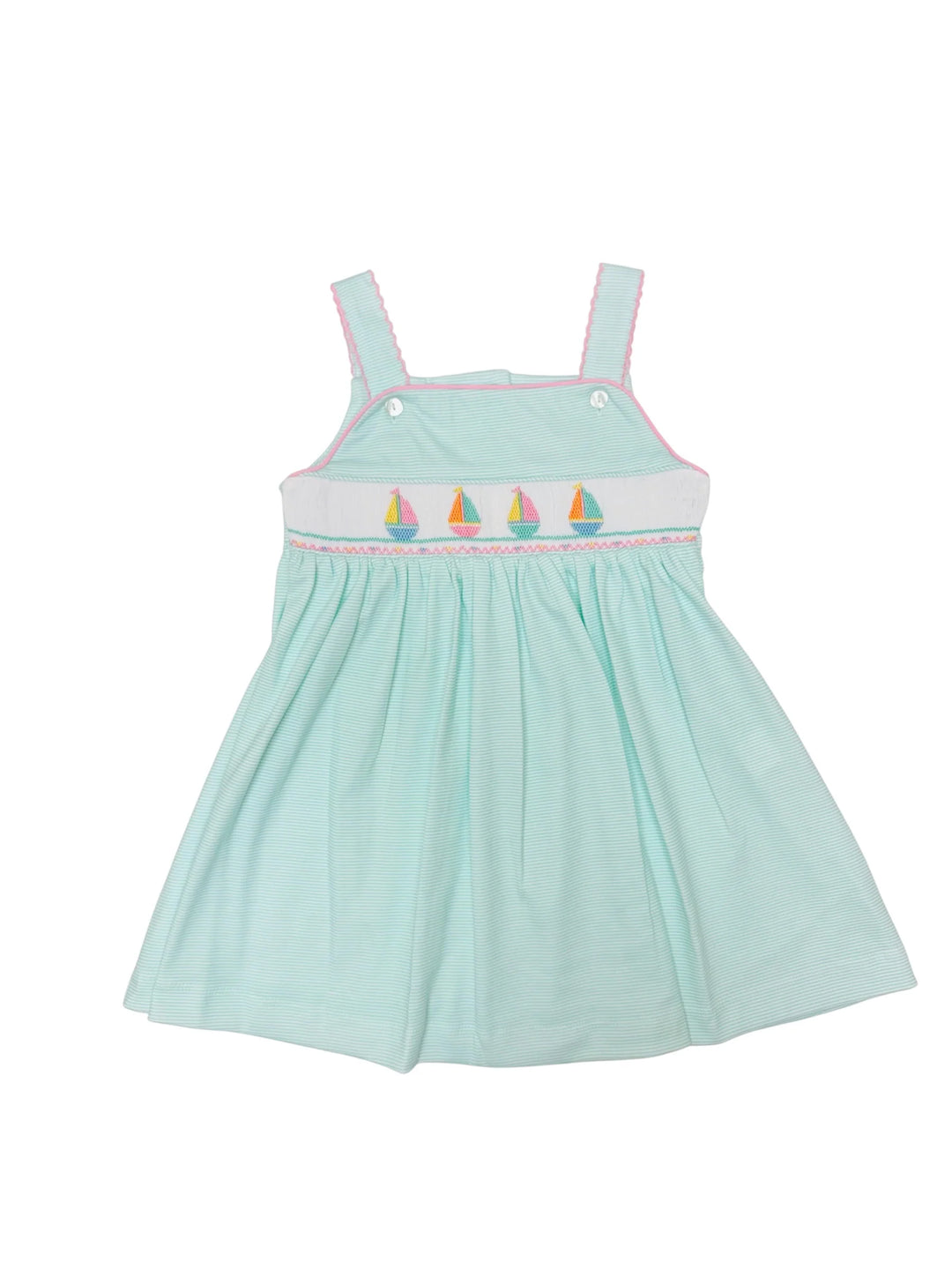 Sailboat Smocked Knit Stripe Strap Dress