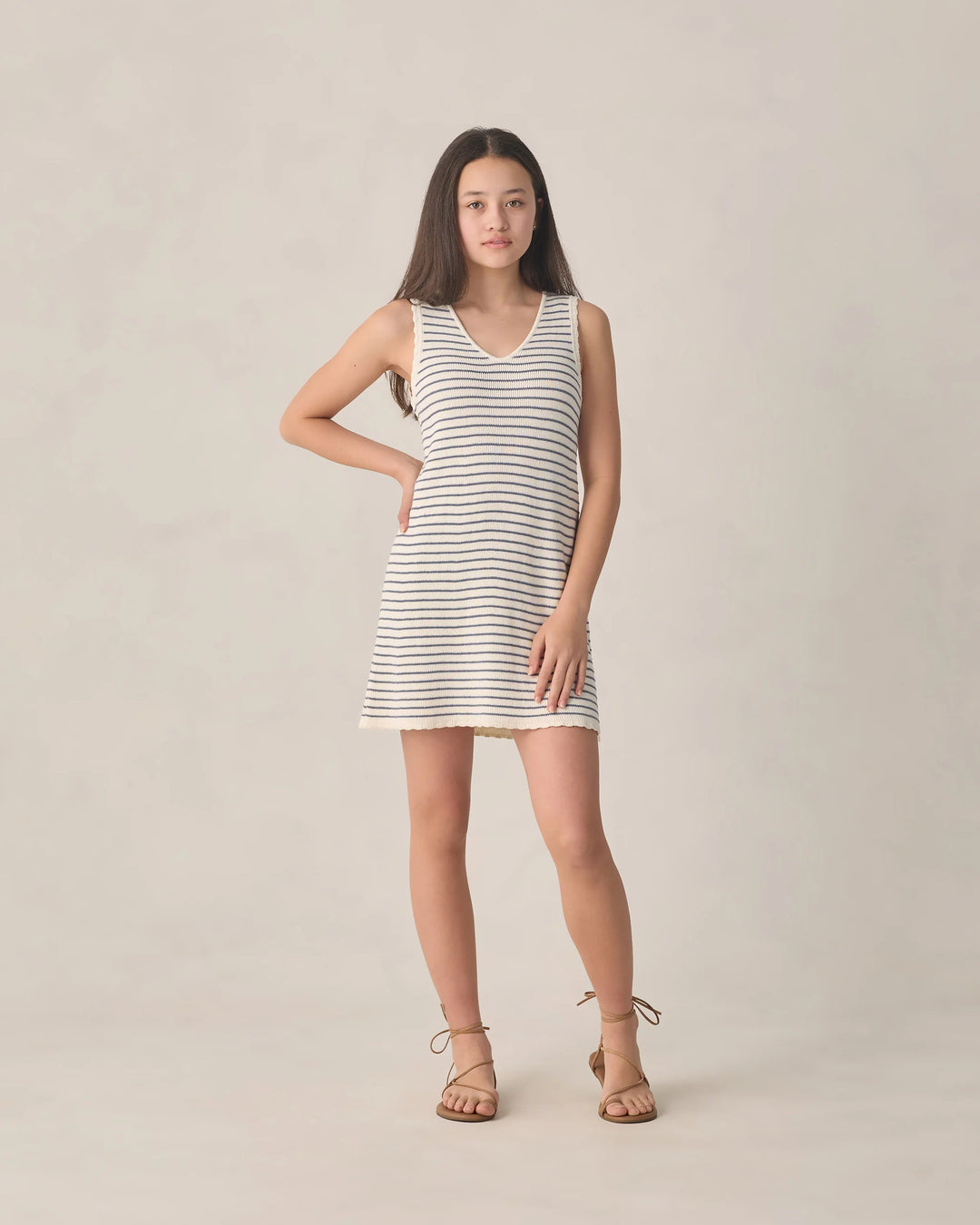 Teen Crochet Tank Mini Dress Marine Stripe