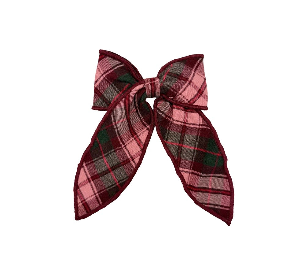 Long Tail Bow Burgundy Tartan